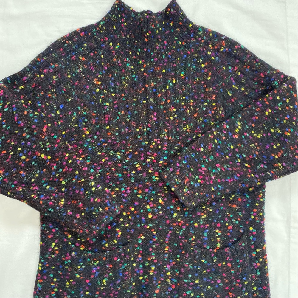 Casual Corner Vintage Mohair Confetti Mock Sweater M Black